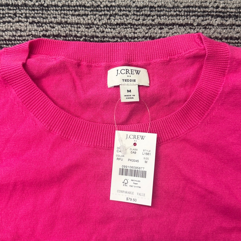 🔥🔥🔥NEW J. Crew Cotton Teddie Pink Crewneck Sweater - Picture 2 of 4